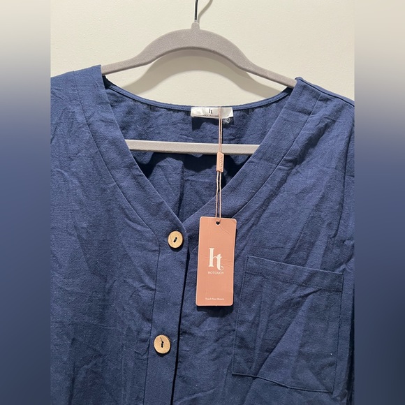 NWT Hot Touch Navy Blue Cotton Button Front Tiered Mini Dress Size XL - Picture 4 of 6